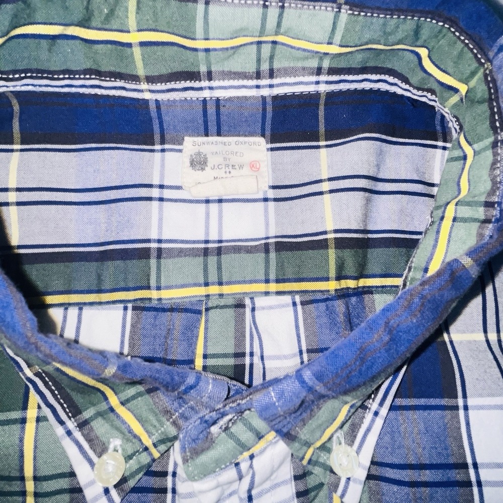 Men's XL J.Crew Sunwashed Oxford Long Sleeve Button Up Plaid Shirt 100% Cotton - Picture 4 of 10